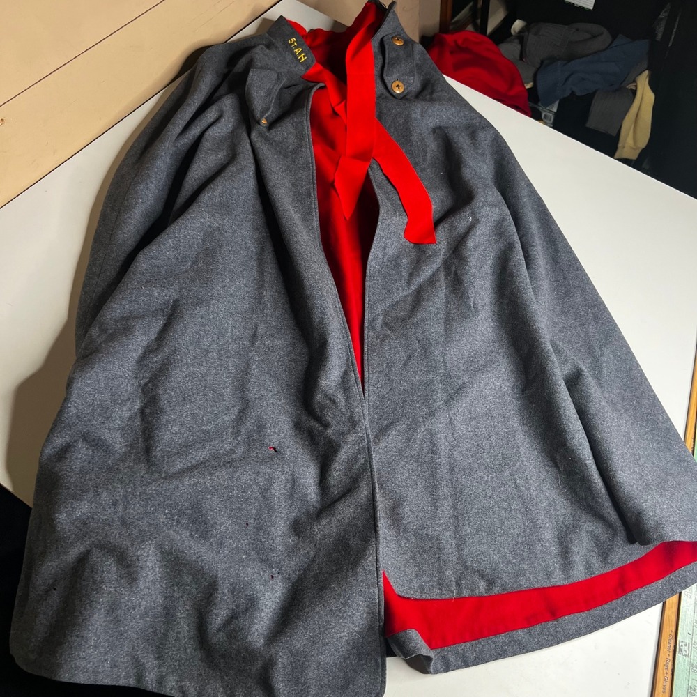 Vintage Wool Nurse Cape Gray Red Lining STAH Embroidered MAB Initials Uniform